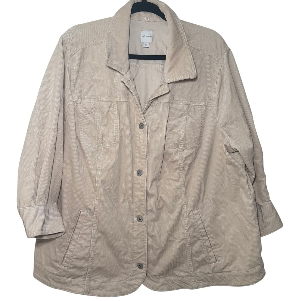 J Jill Womens 3X Beige Corduroy Button Front Jacket Shirt Coat Pockets‎ Stretch
